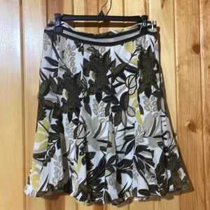 Ann Taylor Skirt Brown Yellow Tan White Silk Flare Lined Skirt Size 6P